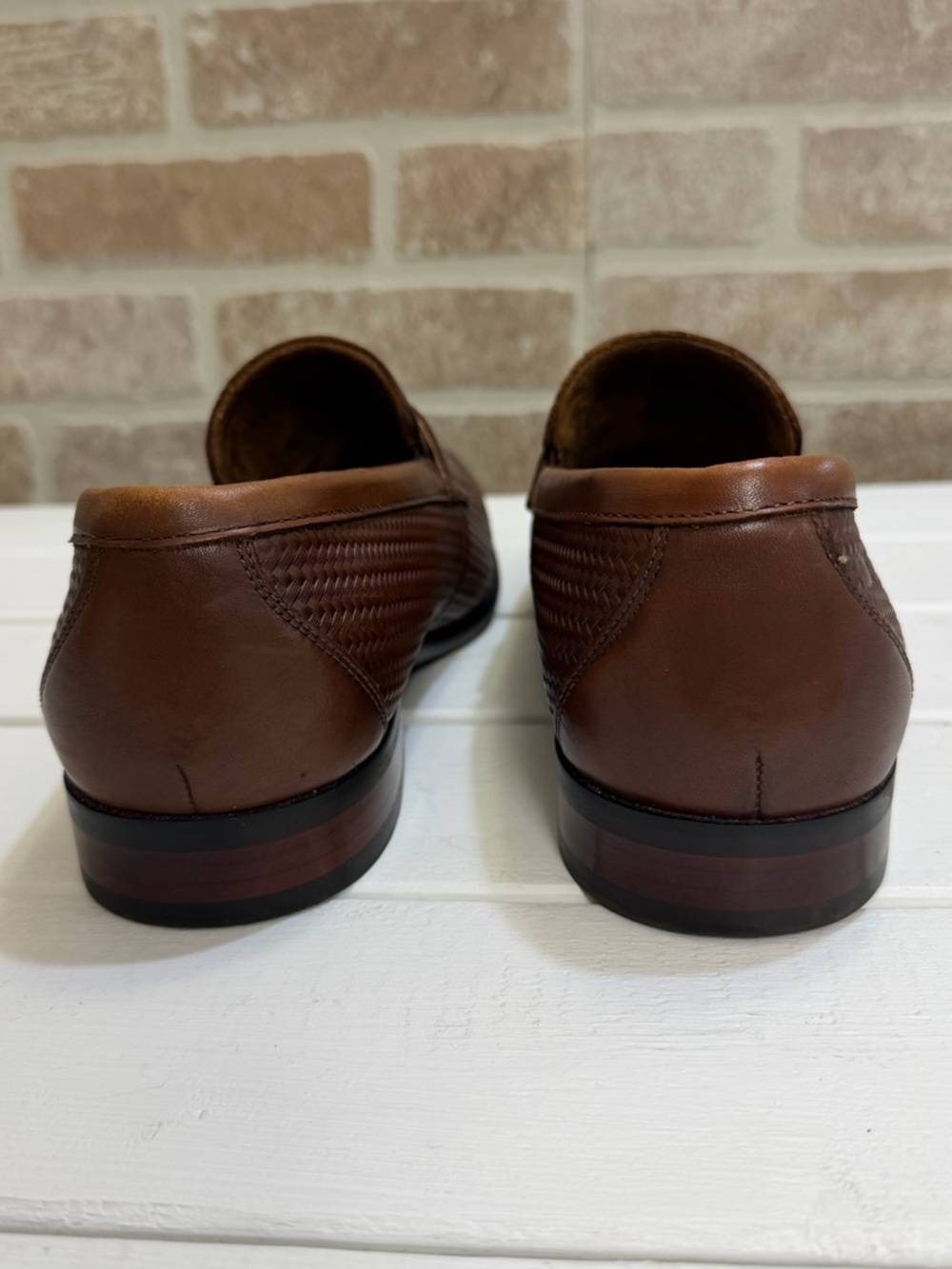 Florsheim Rucci Weave Penny Loafers Mens 8D Cognac Leather Moc Toe - Picture 8 of 11
